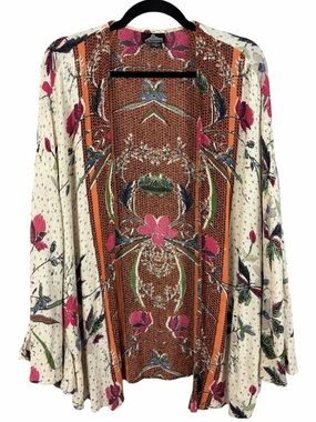 Angie Boho Floral Kimono Cardigan Open Front Lightweight Medium